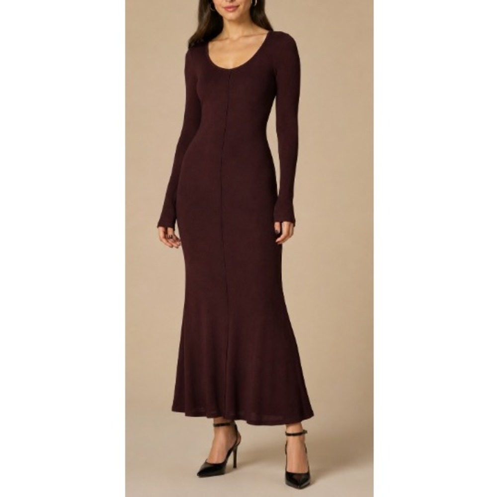 Commense Women's Burgundy Tie Neck Backless Jersey Long Dress Size S NWT